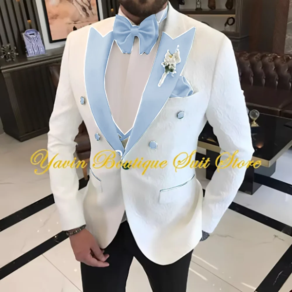Jacquard Men's Suit 3 Pieces Slim-fit Jacket Vest Pants Prom Peaked Lapel Blazer Custom Made Groom' Wedding Tuxedos