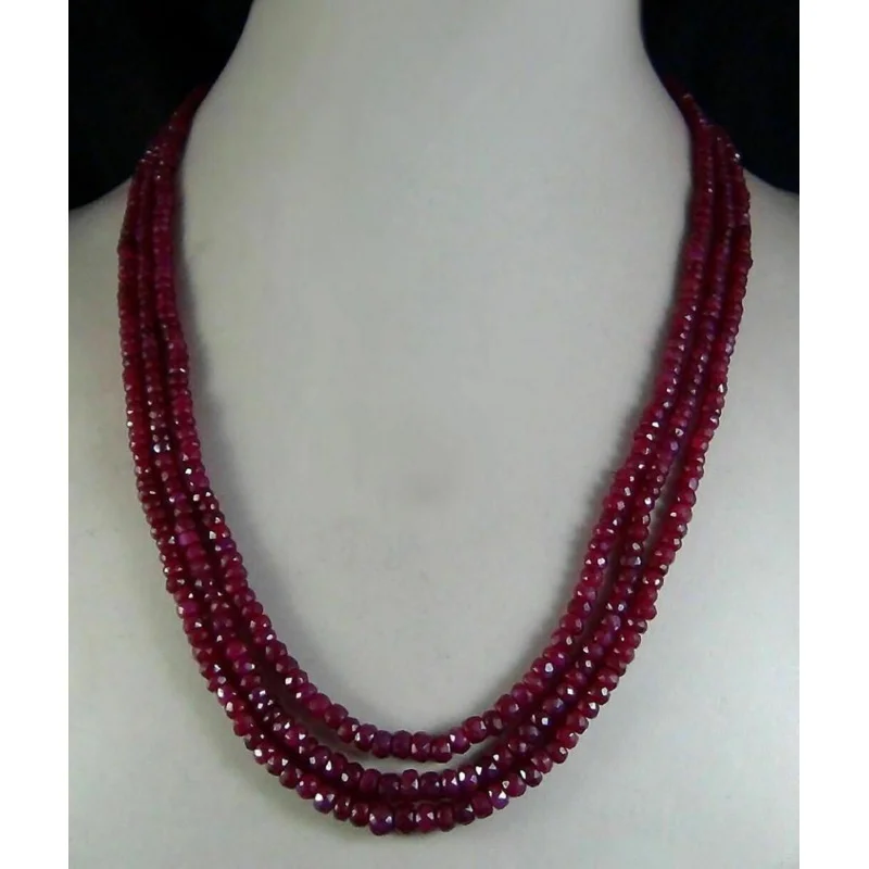 

AAA Natural 2x4mm NATURAL RUBY FACETED BEADS NELACE 3 STRAND 17-19"