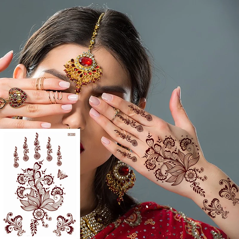 Tatuagem de hena à prova dwaterproof água adesivos para a mão pescoço arte do corpo para o casamento