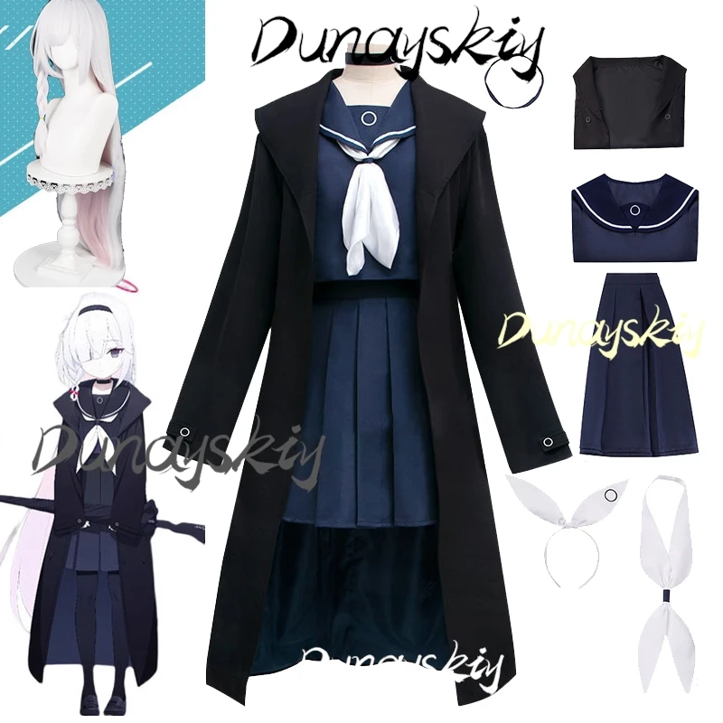 블루 아카이브 Purana 코스프레 의상 가발 애니메이션 Purana Jk 선원 스커트 롱 트렌치 코트 유니폼 여성용 소녀 맞춤형 복장