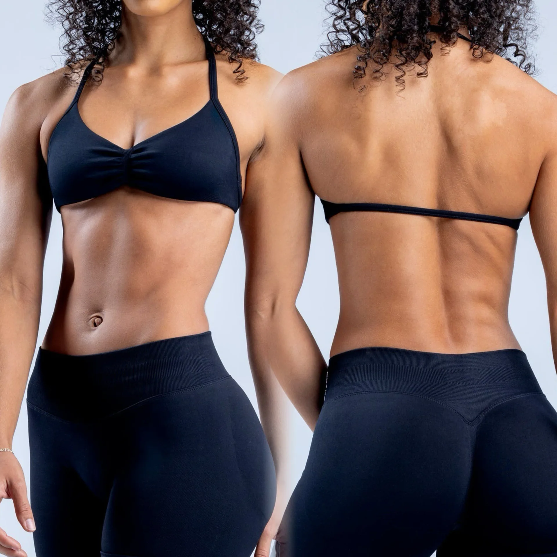 Dneyf Women Impact Sports Quick‑Dry Seamless Yoga Fitness Set: Halter‑Knotted Sports Bra + High‑Waist Butt‑Lifting Yoga Leggings