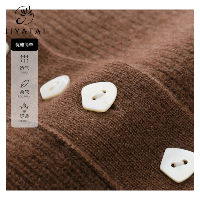 100% Cashmere Sweater Women  Stand-UP Collar  Button  Casual  Autumn/Winter  A-straight  Tops Women 2022  Long Sleeve