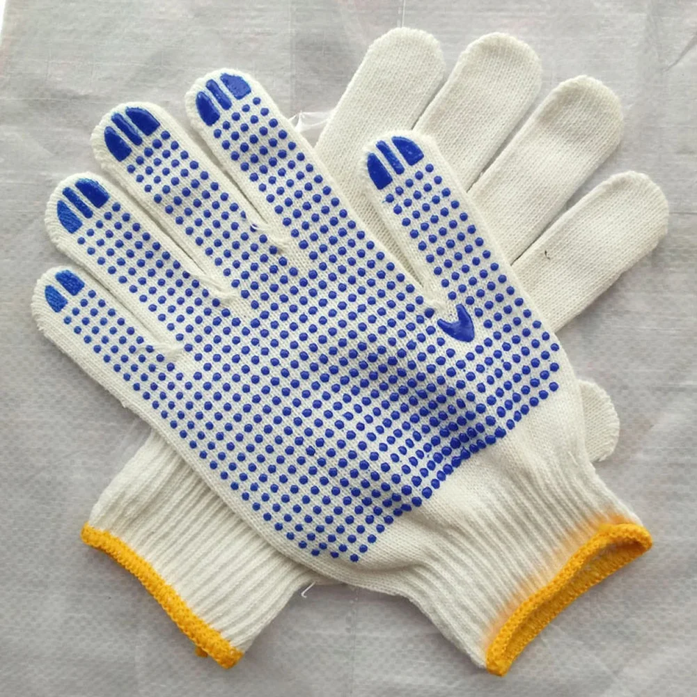 Cotton Non-slip Particle Gloves Wear-resistant White Protective Work Gloves Breathable PVC Dot Beads for Chopping Wood Gardening