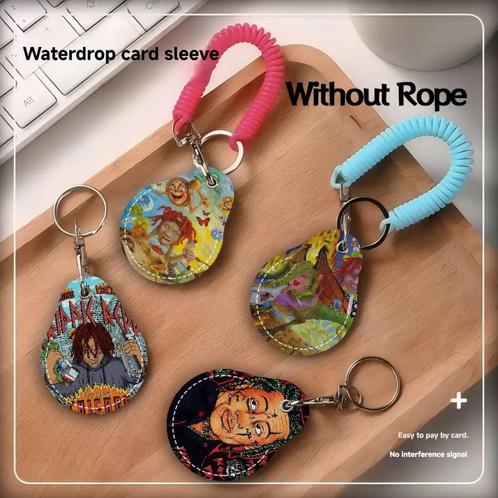 Trippie Rapper Singer Redd 1PCS PU Leather Keychain Protective Case Door Lock Access Control Tags Card Bag Key Tag Ring