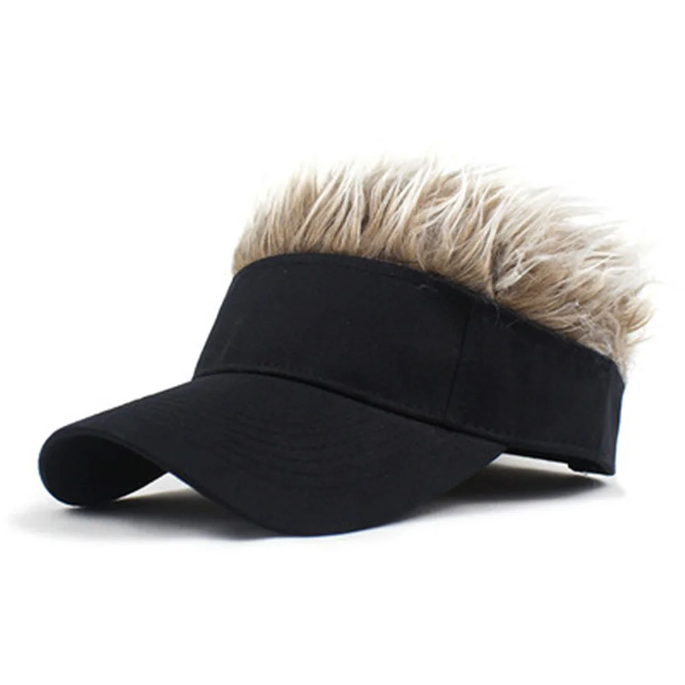 Golf Baseball Cap with Fake Flair Hair, Sun Visor, Fun Toupee Hats, Spiked Hairs Wig, Men and Women