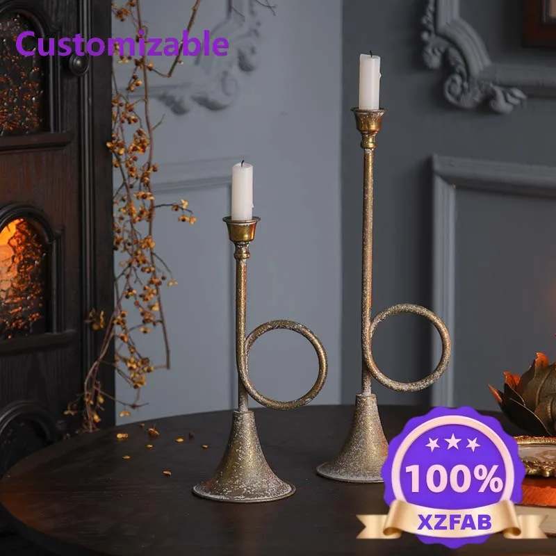 Factory Direct 2026 Retro old metal candle holder American medium and ancient art decorative atmosphere full of home desktop