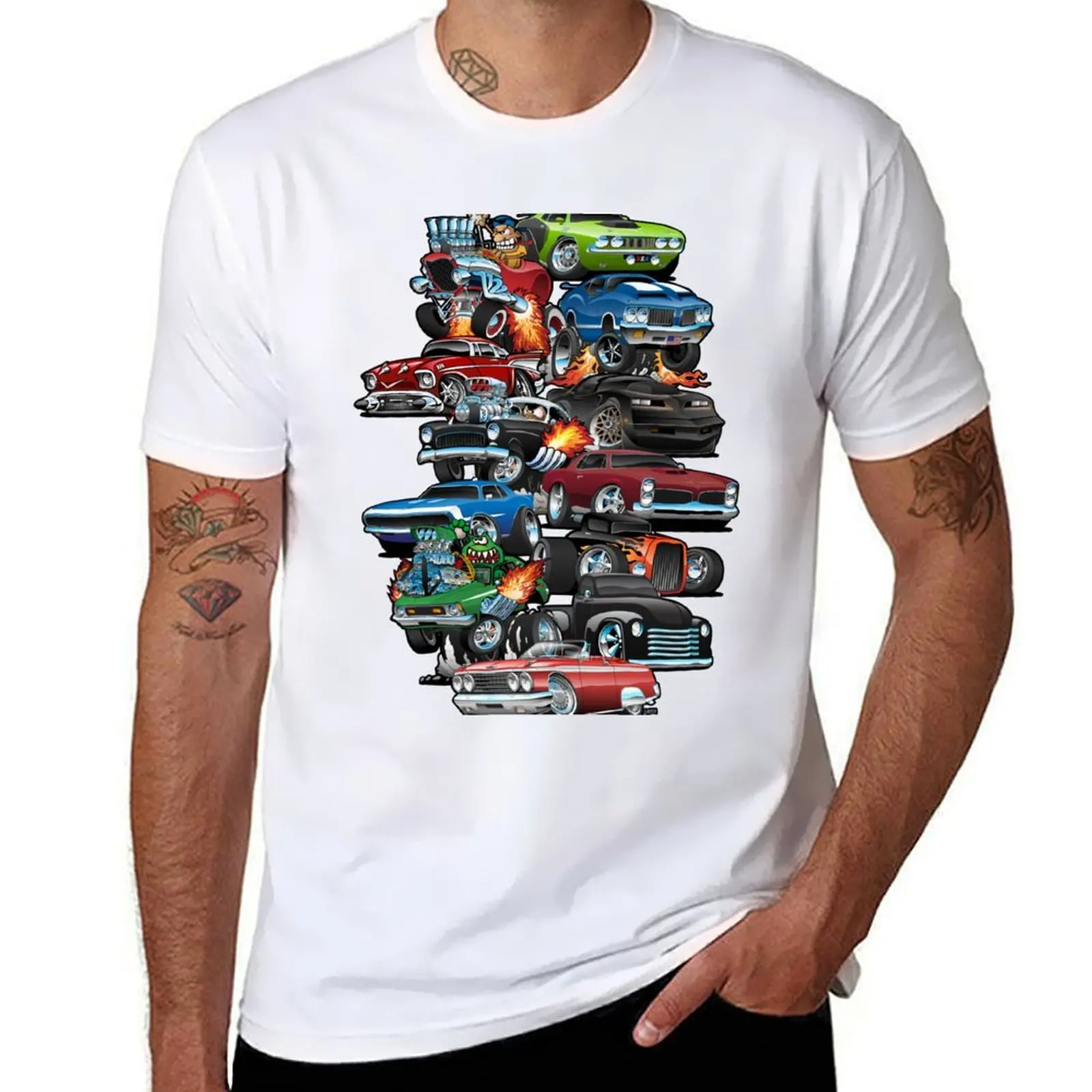 

Car Madness! Muscle Cars and Hot Rods Cartoon T-Shirt t shirt man designer printed t shirts for man T-Shirt