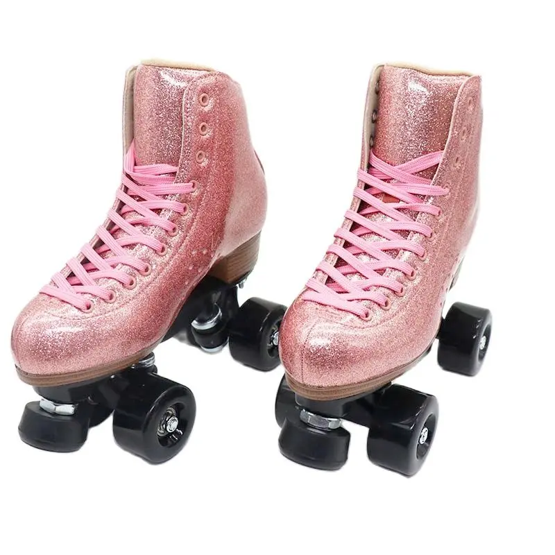 Mulheres linha dupla patins rosa estrelado quad skate microfibra esporte patins desempenho botas de patinação adulto engrenagens esportivas