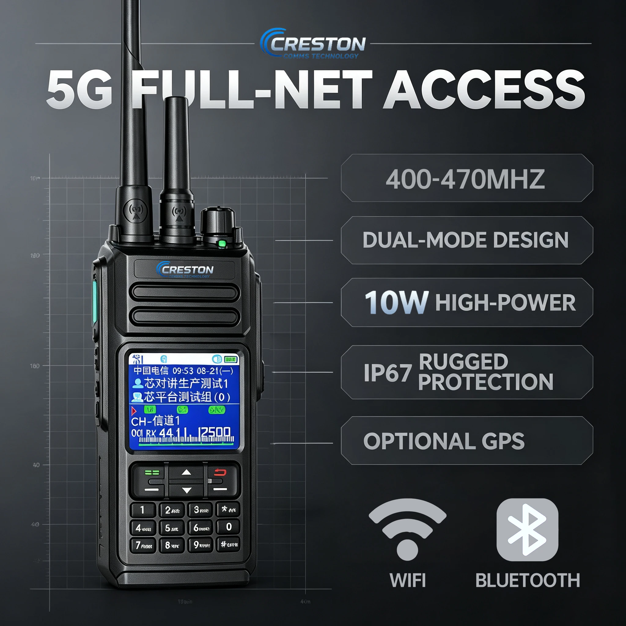 Creaston KL-618 Android Dual Mode Analog 4G POC Radio WIFI BLUETEETH Set UHF  Walkie Talkie Long Range SIM Card Two Way Radio