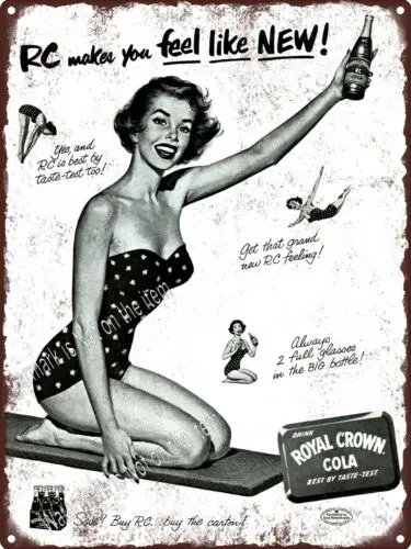 1953 RC Cola Soda swimsuit pinup Royal Crown Buy Carton  Metal Sign 9x12