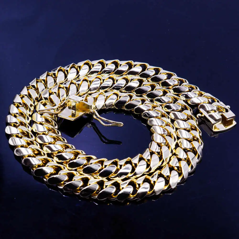 Fine Jewelry Miami Cuban Link Chain 14k/18k Gold Silver Plated 925 Sterling Silver Men Necklace Copper Chains Bracelet