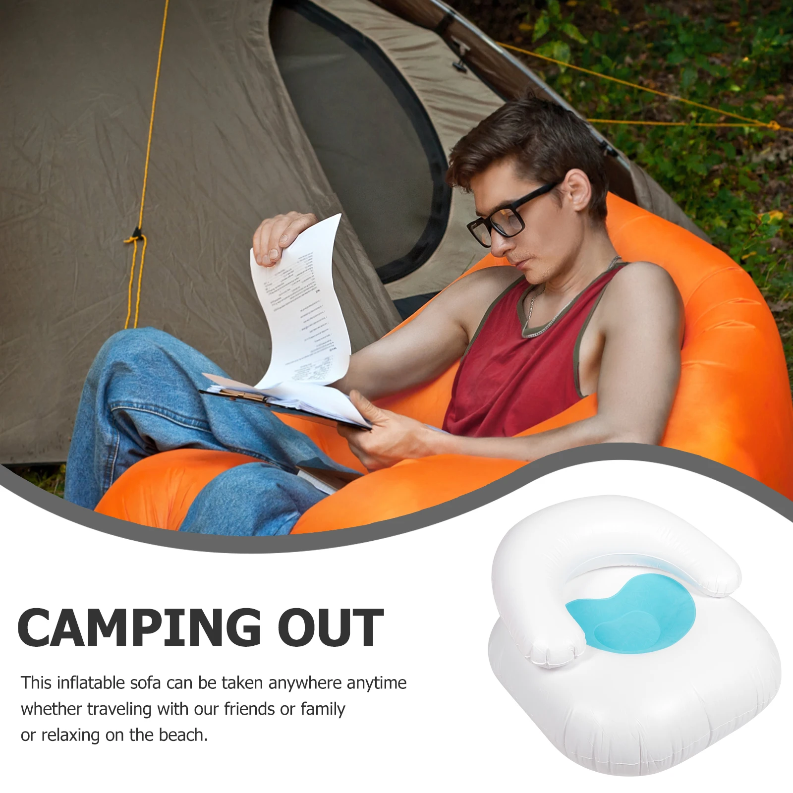 

Inflatable Sofa Lazy Chair Single Blue PVC Material Comfortable Portable Foldable Travel Outdoor Air Couch Stool