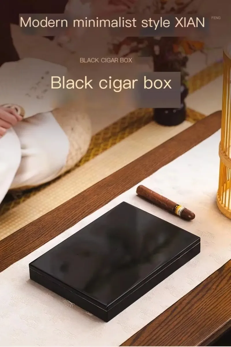 Factory Direct High-End Portable Cedar Wood Humidor for 10 Cigars Black Empty Wooden Box Customizable Gift Box Cigar Box