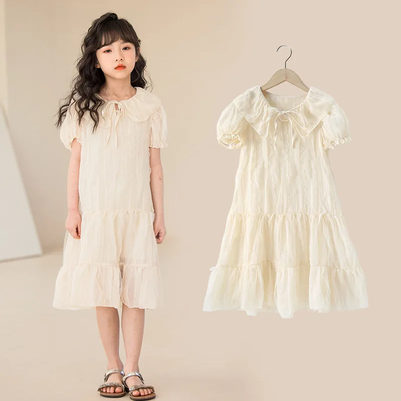 

2024 Korean Summer School Girl Dress Teenager Girl Sling Undershirt+Lace Gauze Princess Dress Sets Girls From 4-12 Years Old