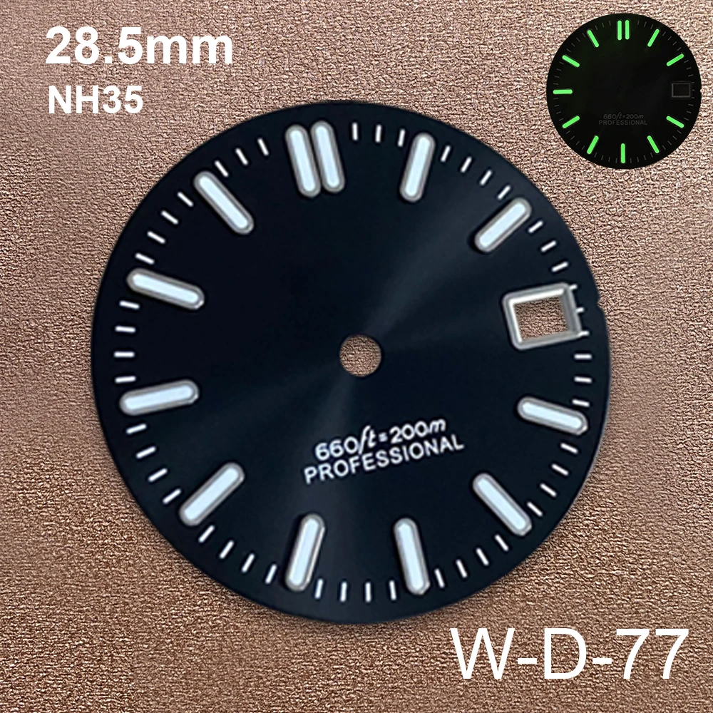 28.5mm S Logo Dial Suitable For NH35/NH36/7S/4R Movement Green Luminous High Quality Dial Watch Modification Accessories