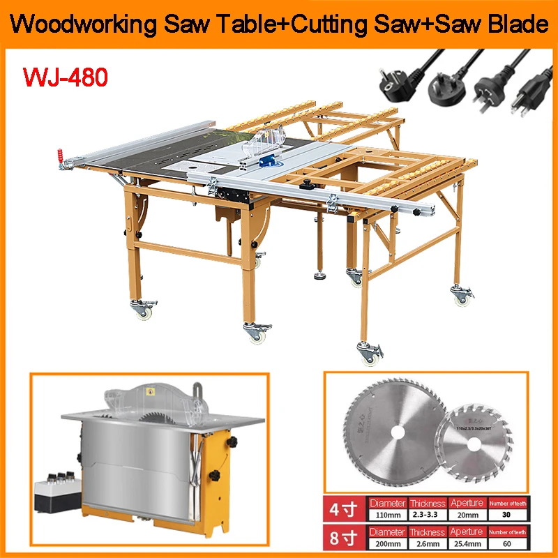 

WJ-480 Multifunctional Woodworking Sliding Table Saw Electric DIY Cutting Tool Table Saw Cutting Machine