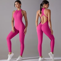 Mono deportivo Sexy con espalda descubierta y fruncido para mujer, conjunto de gimnasio para mujer, traje deportivo de una pieza sin mangas con cremallera, monos para Yoga y Fitness