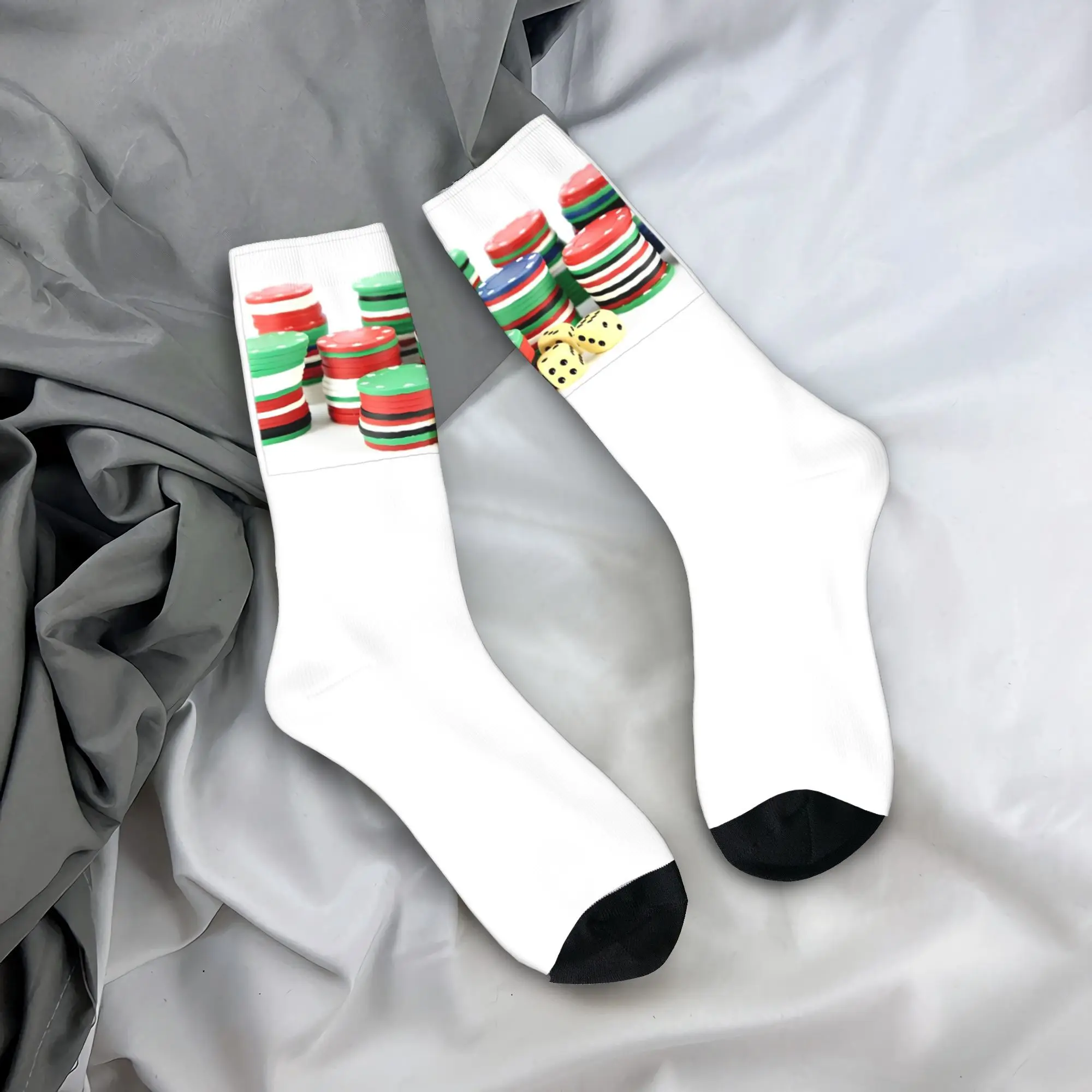 

Casino Chips And Dices Socks Autumn Poker And Dice Stockings Elegant Adults Men Warm Soft Socks Custom Climbing Non Slip Socks