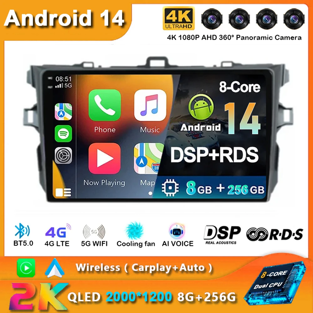 

Android 14 Carplay Car Radio For Toyota Corolla E140 E150 2006 - 2013 Navigation Multimedia GPS Player Stereo WiFi+4G Video 2DIN