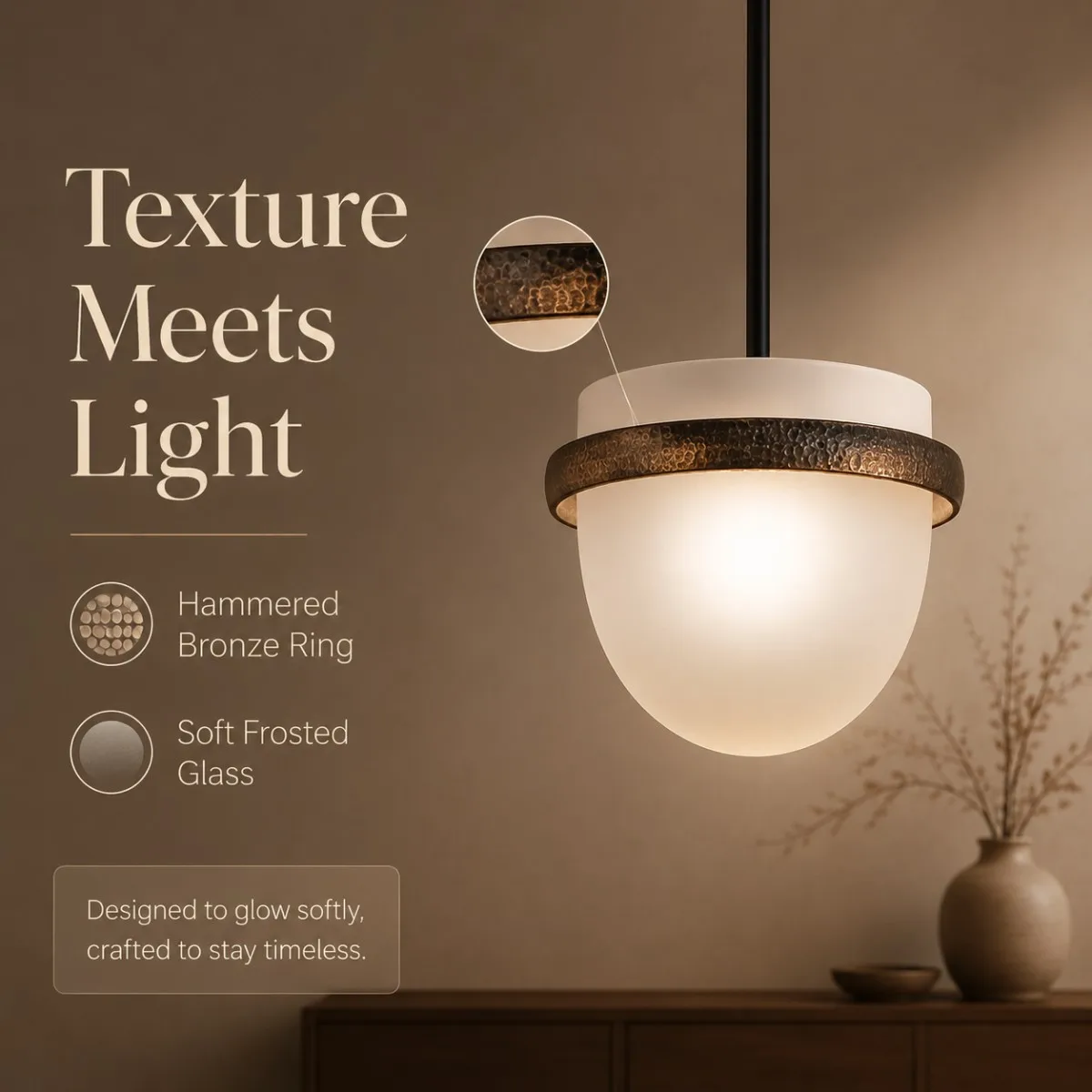 Minimalist Wabi Sabi 2026 Latest Chandelier Clear Frosted Glass Shade Hammered Bronze Metal Ring Light for Dining Room Decor