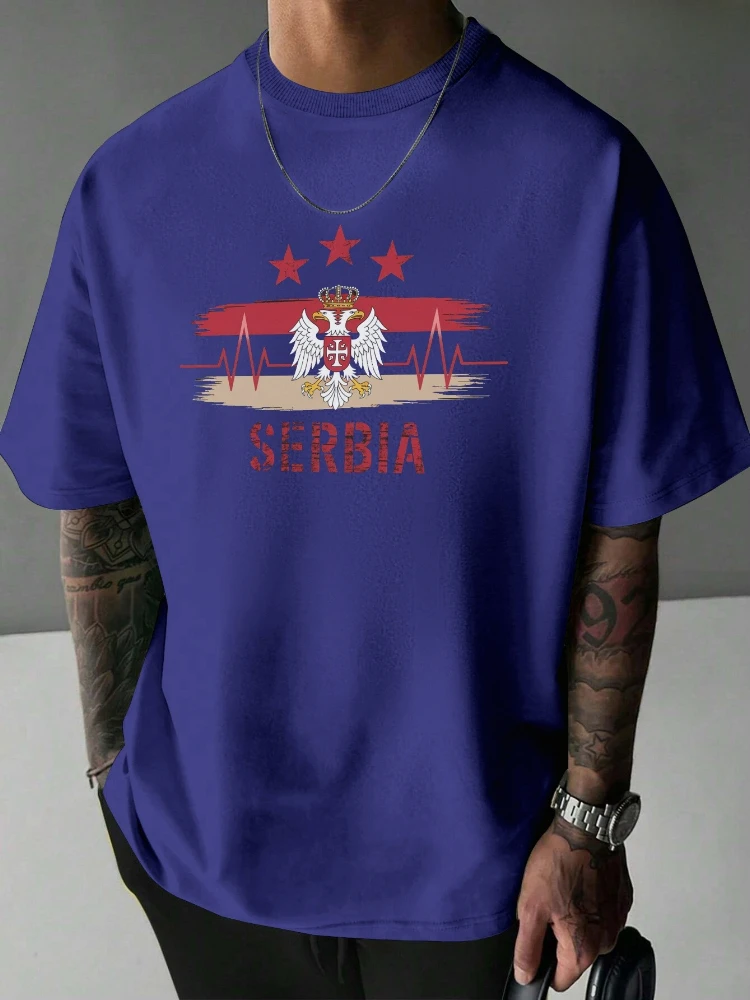 Serbian Heritage Double Headed Eagle-Royal Blue with Red Accents design-100% cotton short sleeve printed men's T-shirt.