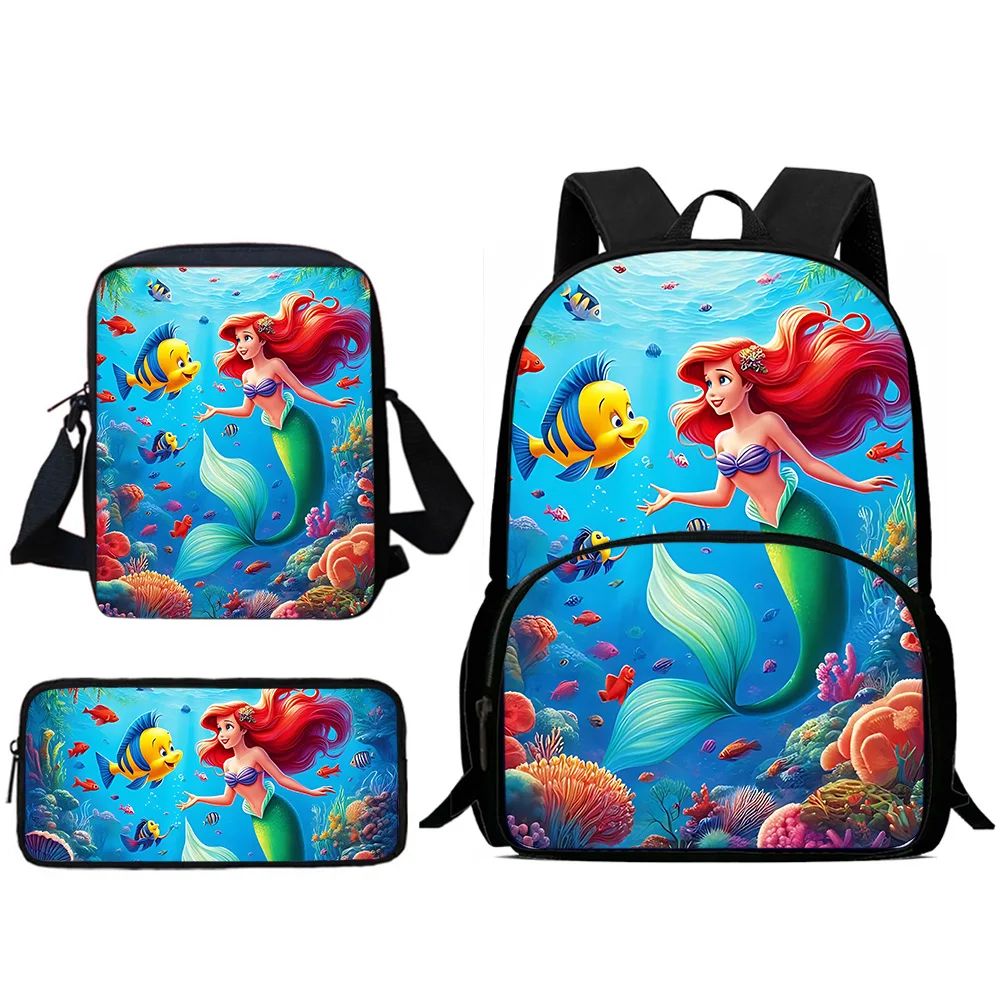 Child Cute cartoon Princess Ariel Backpacks Shoulder Bag Pencil Case Pupil Large Capacity School Bags for Boys Girls Best Gift