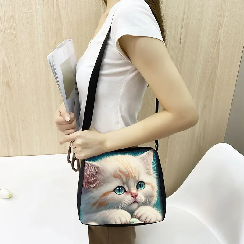 Cute Cat Print Shoulder Bag Felinae/Siamese Cat Women Handbag Kitten Key Card Phone Holder Money Bag Crossbody Bag Messenger Bag