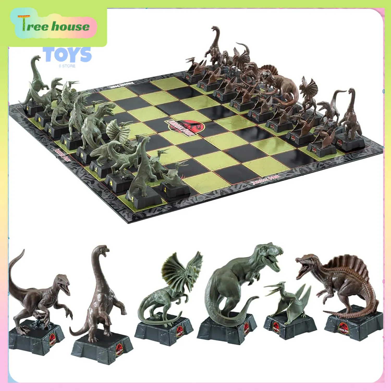 Juego de Ajedrez Internacional Original de Jurassic Park, Piezas de Dinosaurios, Juguete de Estrategia y Rompecabezas Educativo para Niños