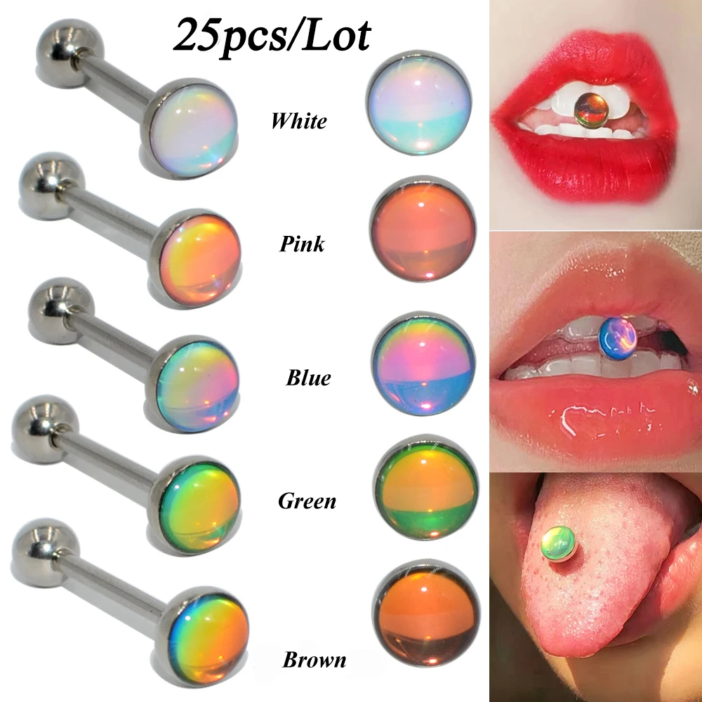 

25pcs/Lot Gold Plated Glitter Tongue Barbell Flash Film Tongue Piercing Rings Surgical Steel Beautiful Piercing Jewelry