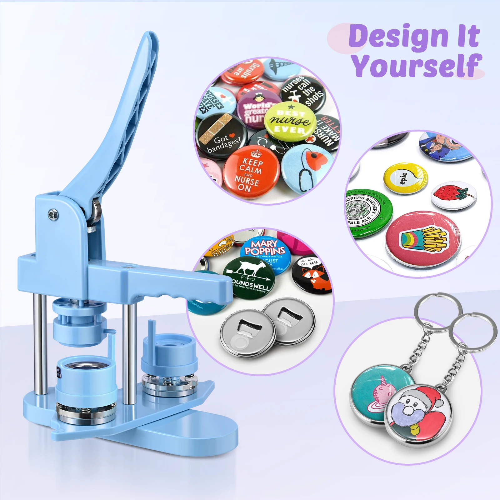 Badge Pin Button Maker Machine DIY 32/58MM Badges Set with 100Pcs Button Parts+Circle Cutter, Badge Press Maker Machine