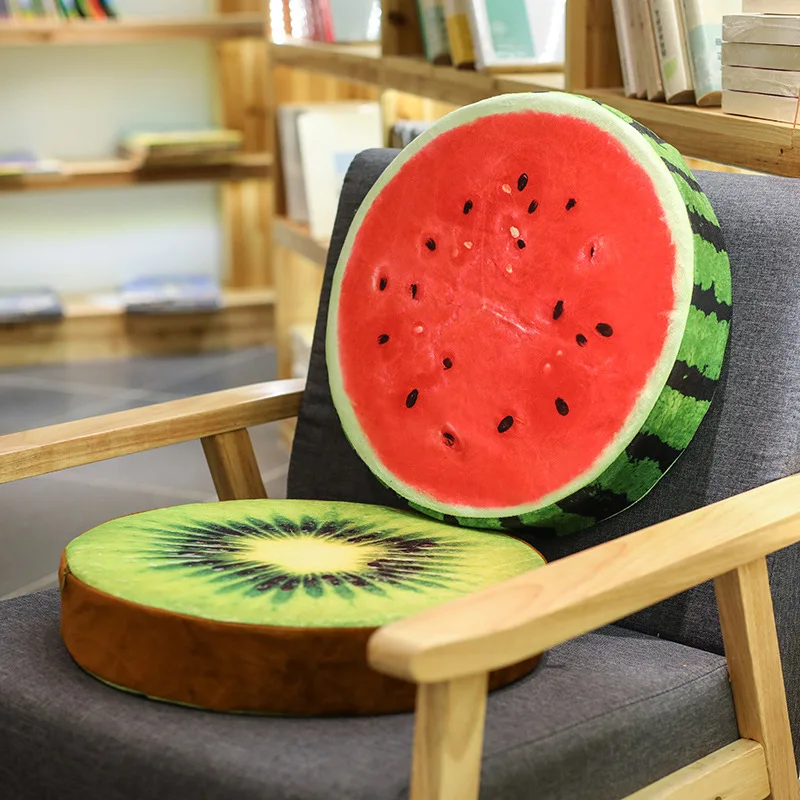 Fruit Pillows Round Floor Cushion, 3D Watermelon Kiwi Lemon Orange Decorative Stuffed Throw Pillow, Chair Seat Cushions for Kids