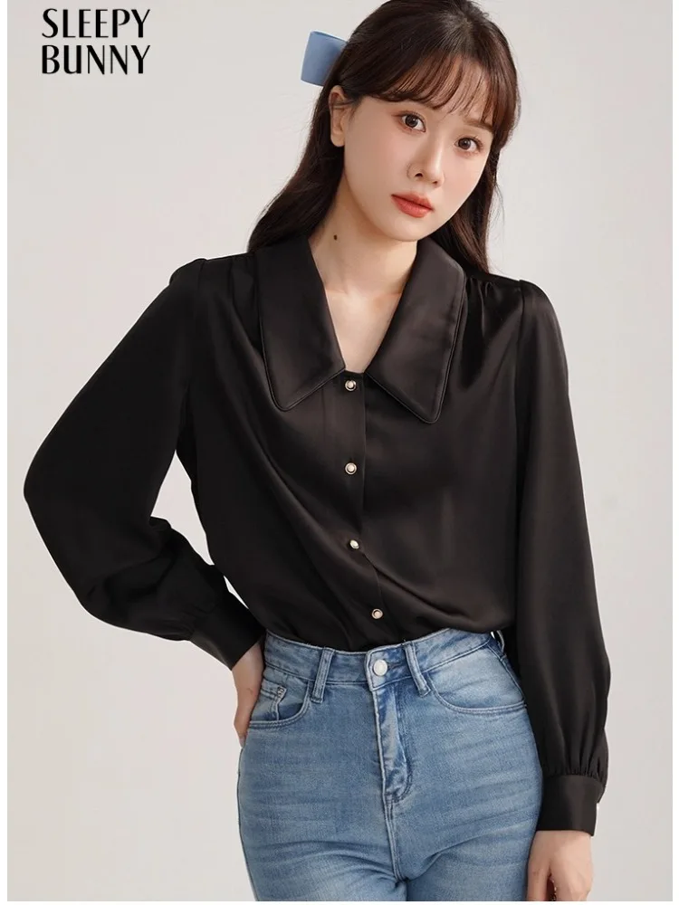 

Elegant Vintage Chic Bow Tie Blouse Top French Style Long Sleeve Shirt with Ruffle Trim Slim Fit Casual Wear Women Spring Autumn