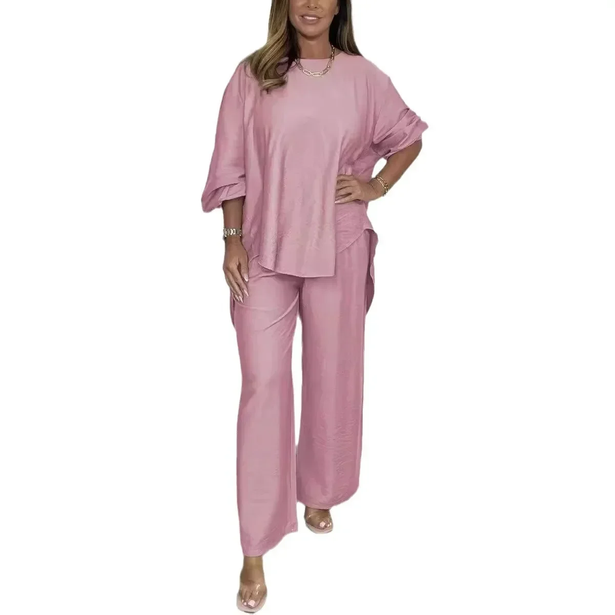 

2025 повседневный однотонный комплект с широкими брюками «ласточкин хвост» темпераментный модный женский весенне-осенний новый High Street