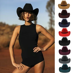 Men Women Woolen Western Cowboy Hats Wide Brim Sunhats Party Travel Sombrero Outdoor Caps Classical Retro US Size 7 1/4 UK L