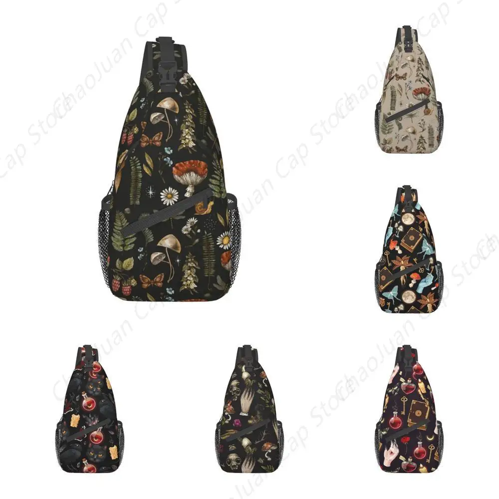 

Vintage Mushroom Magic Plant Print Unisex Crossbody Sling Backpack | Witchcraft-Inspired Travel Hiking Outdoor Daypack