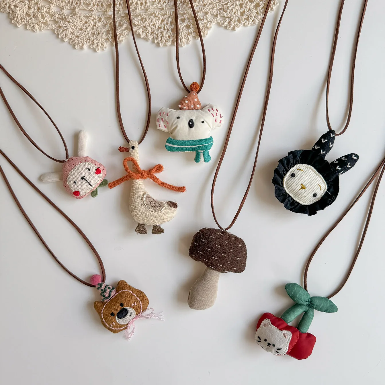 Fabric 3D Cartoon Mushroom Children's Necklace Cute Goose Girl Accessories Pendant New Animal Pendant Charms