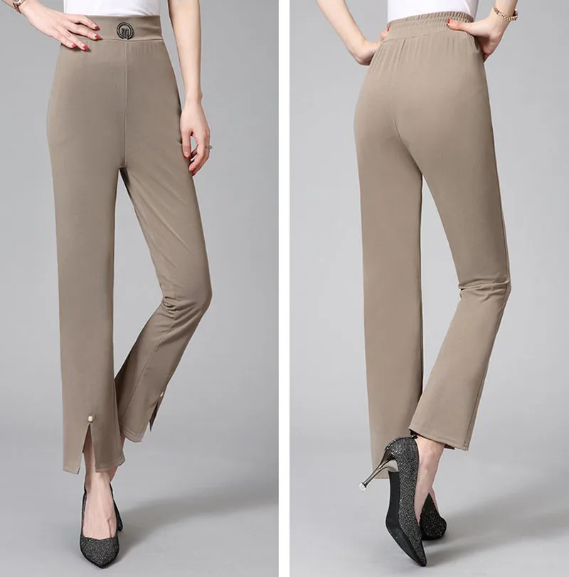 

New Spring Women Elasticity Bell Bottom Pants Woman High Waist Elegant Flare Pants Ladies Broad Leg Trousers Womens Summer Pants