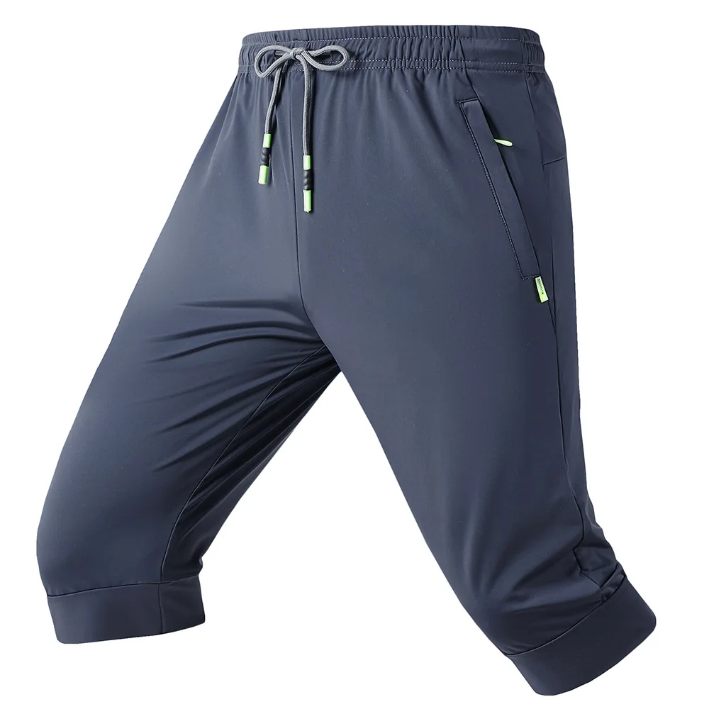 Pantalones cortos para correr para hombre, pantalones cortos de seda helada para verano, entrenamiento de secado rápido, pantalones 3/4 con bolsillo, pantalones para correr, pantalones de chándal para gimnasio para hombre