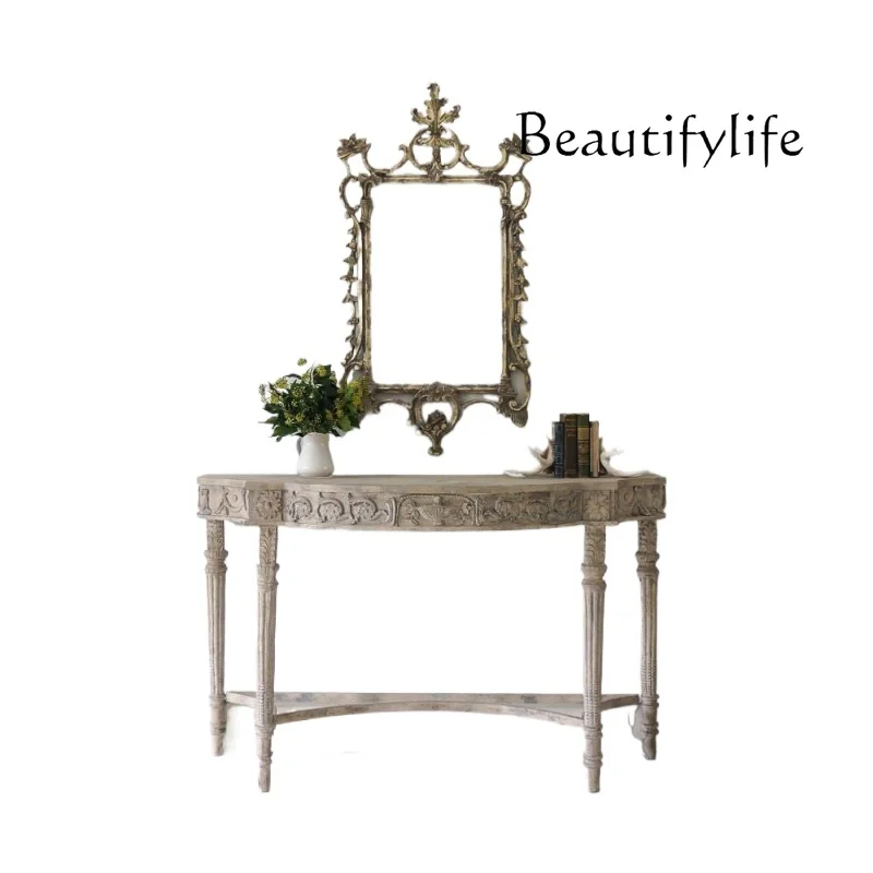 

French solid wood furniture antique solid wood old carved entrance Taichung antique household simple