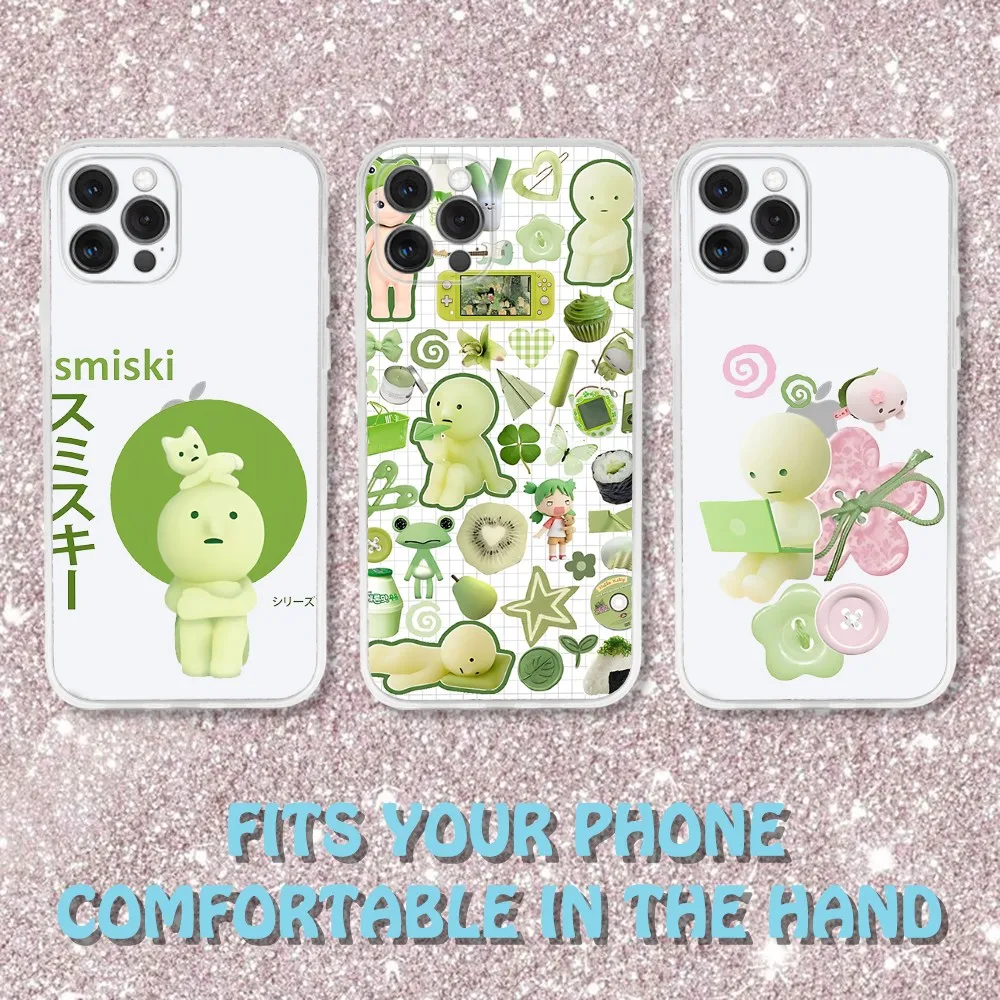 Green S-Smiski Cute Phone Case For Samsung A07 A36 A26 A56 A16 A06 A55 A35 A25 A15 A54 A34 A24 A14 A13 A53 A33 Clear Back Cover