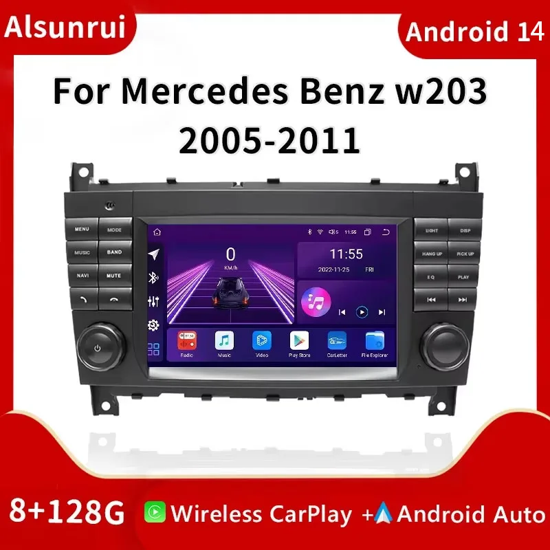 

Автомагнитола 4GCarplay 2 Din, стерео, Android 13 для W203 Mercedes Benz Vito W639 W168 Vaneo Clk W209 W210 M/ML, мультимедийный экран