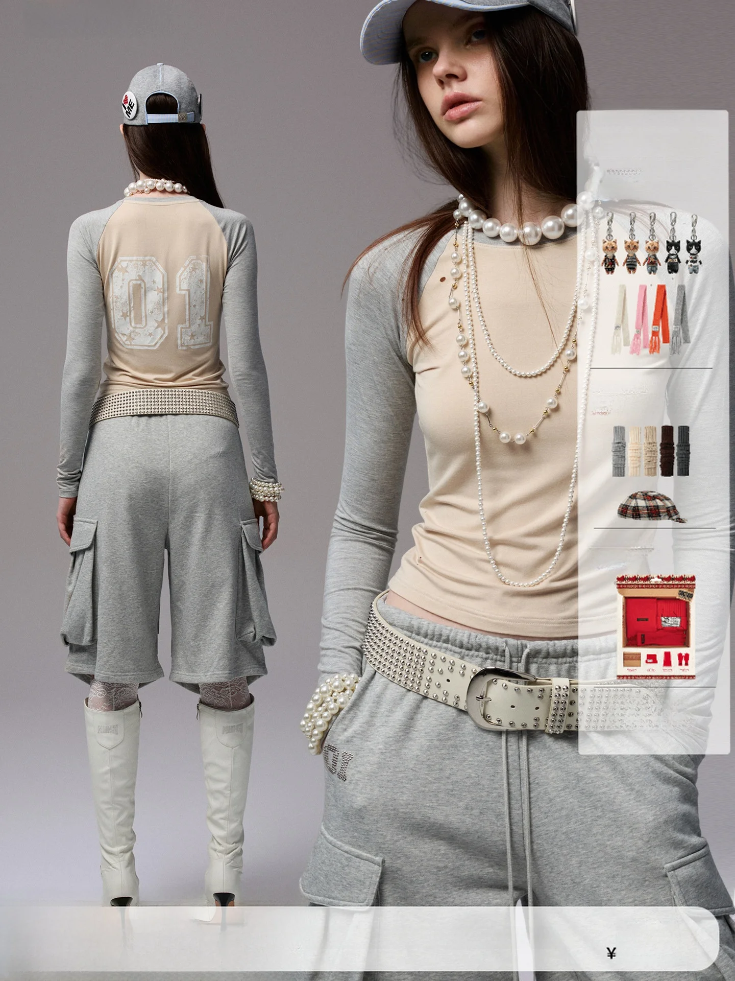 

JINN STUDIO American Street Sle round Ne T-irt Women's oulder Sve Repair Color Blo Long Sve Top