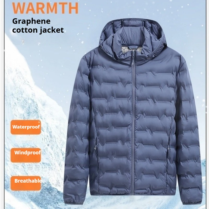 

Men's Graphene Heating Winter Cotton Jacket Thermal Self Heating Hooded Parka Waterproof Windproof Detachable Hood Warm Coat