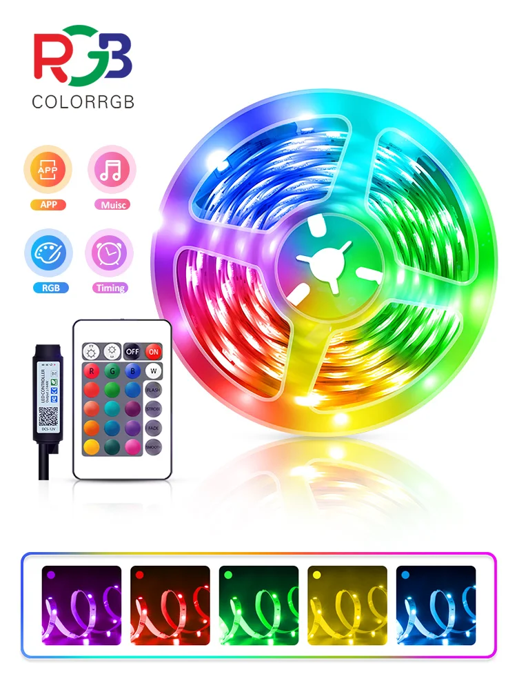 Taśmy LED RGB, 5V 1M-30M, 16 milionów kolorów, RGB, synchronizacja muzyki, zmiana kolorów na imprezę w domu — zdjęcie 2