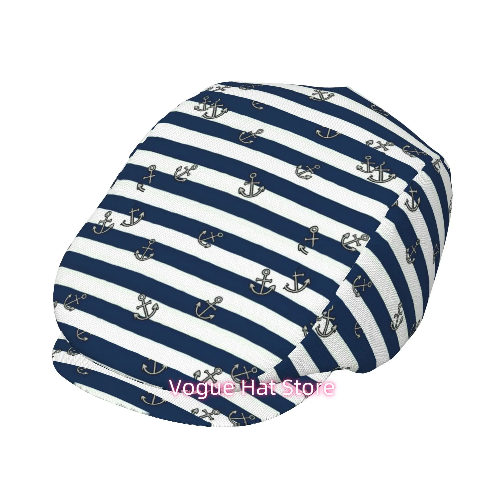 1pc Nautical Anchors Blue, White for all-Over Printed Beret, Retro Newsboy Cap, Unisex, a Must-Have Fashion Accessory for Outdoo