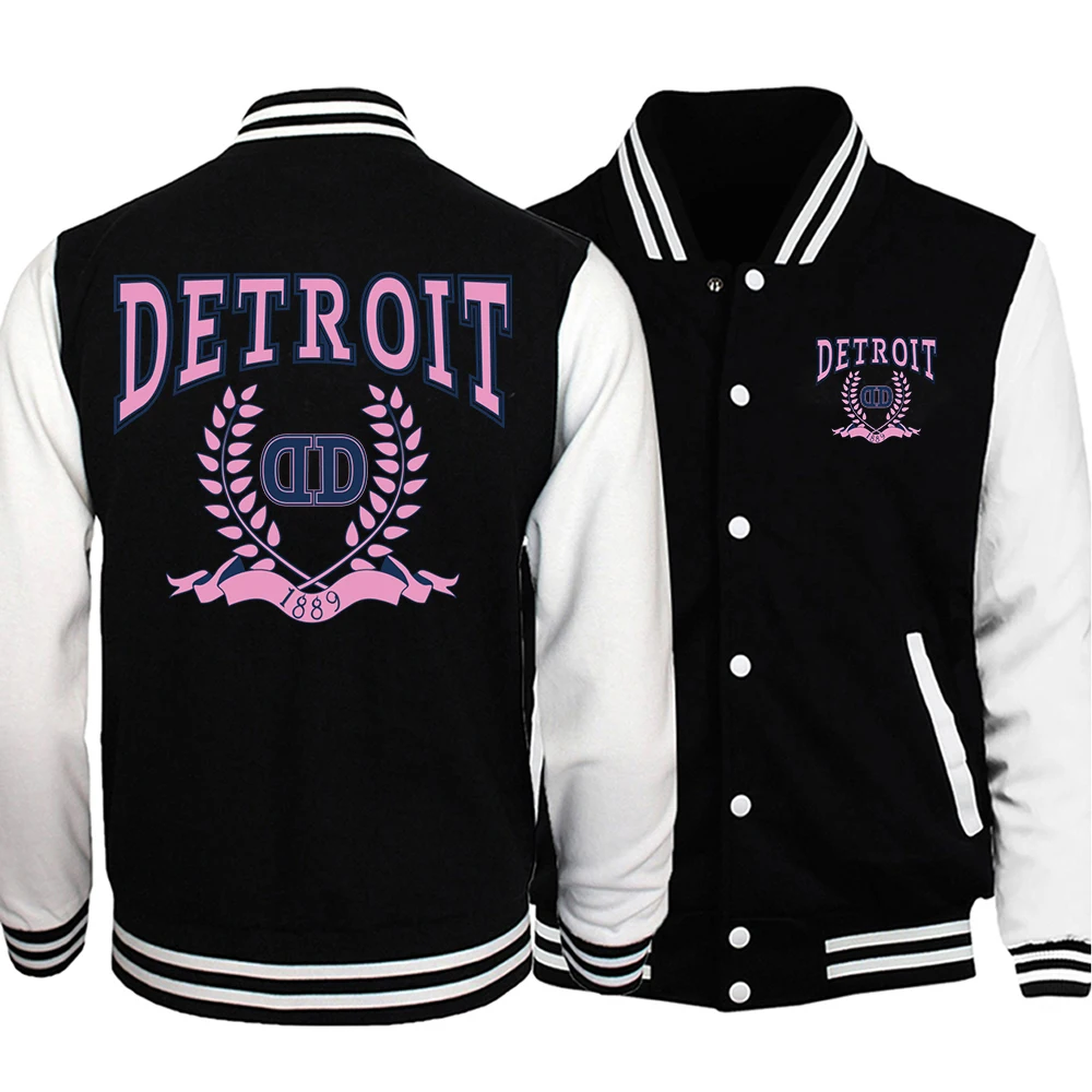 Detroit Letter And Pattern Printing Man Jackets Office Lady Loose Baseball Jersey Casual S-5Xl High Street Motion Tops