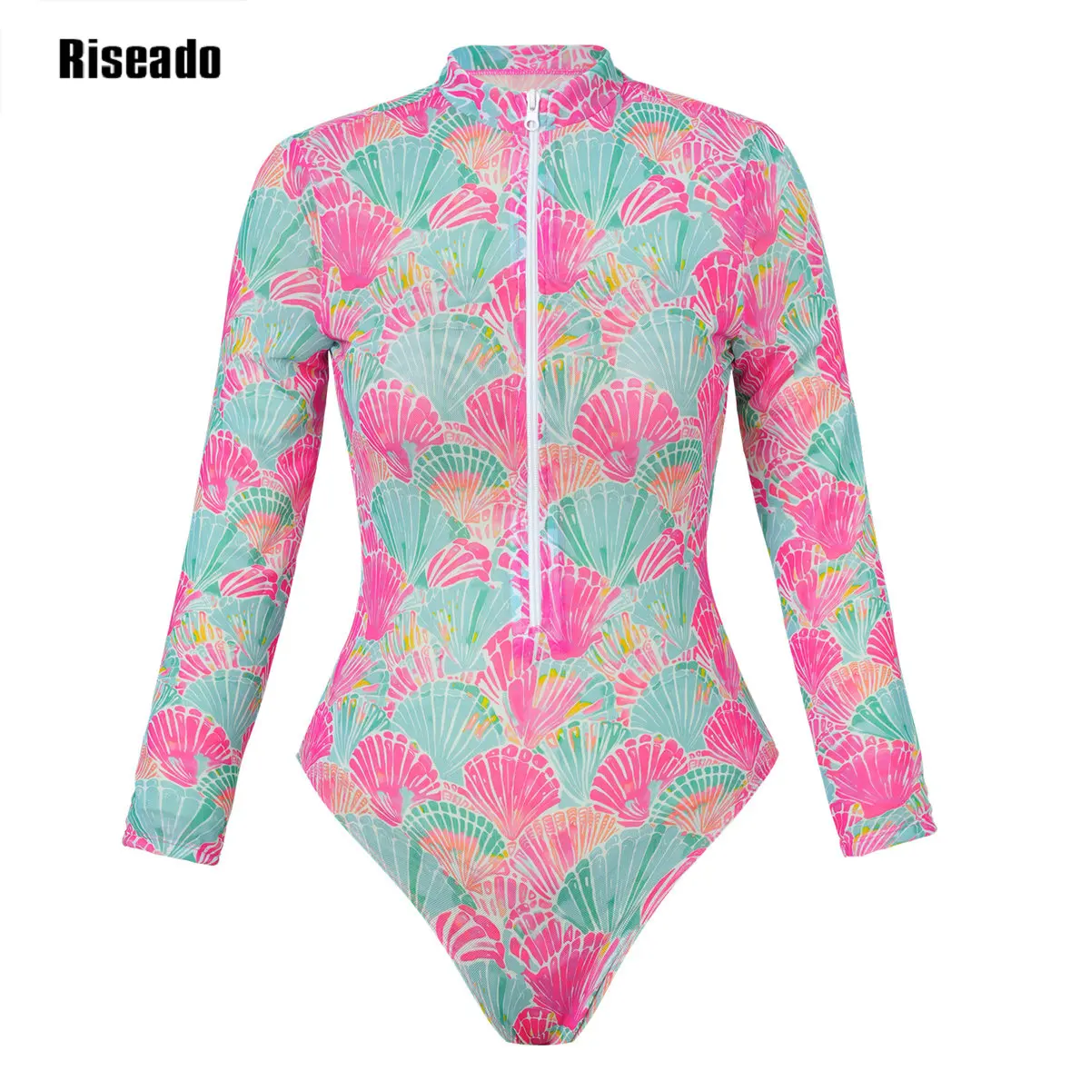 Women's Swimsuit 2025 Mesh Swim Suit Sexy Transparent One Piece Suit with Long Sleeves Large Size Protective Beach Clothes