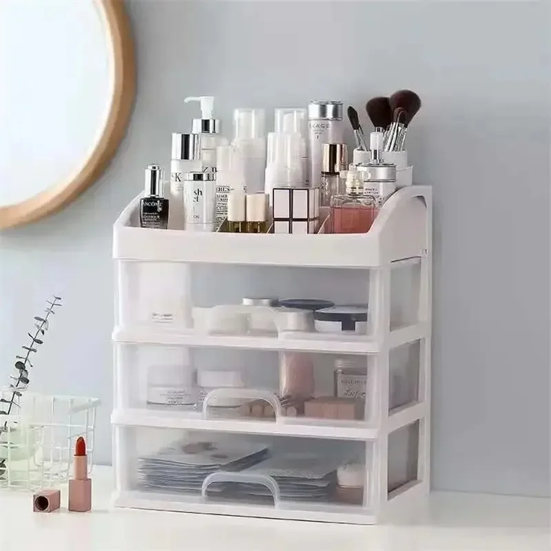 

1pc Transparent Cosmetics Storage Box Desktop With Drawers For Storage Drawer Style Dormitory Dressing Table Storage Rack