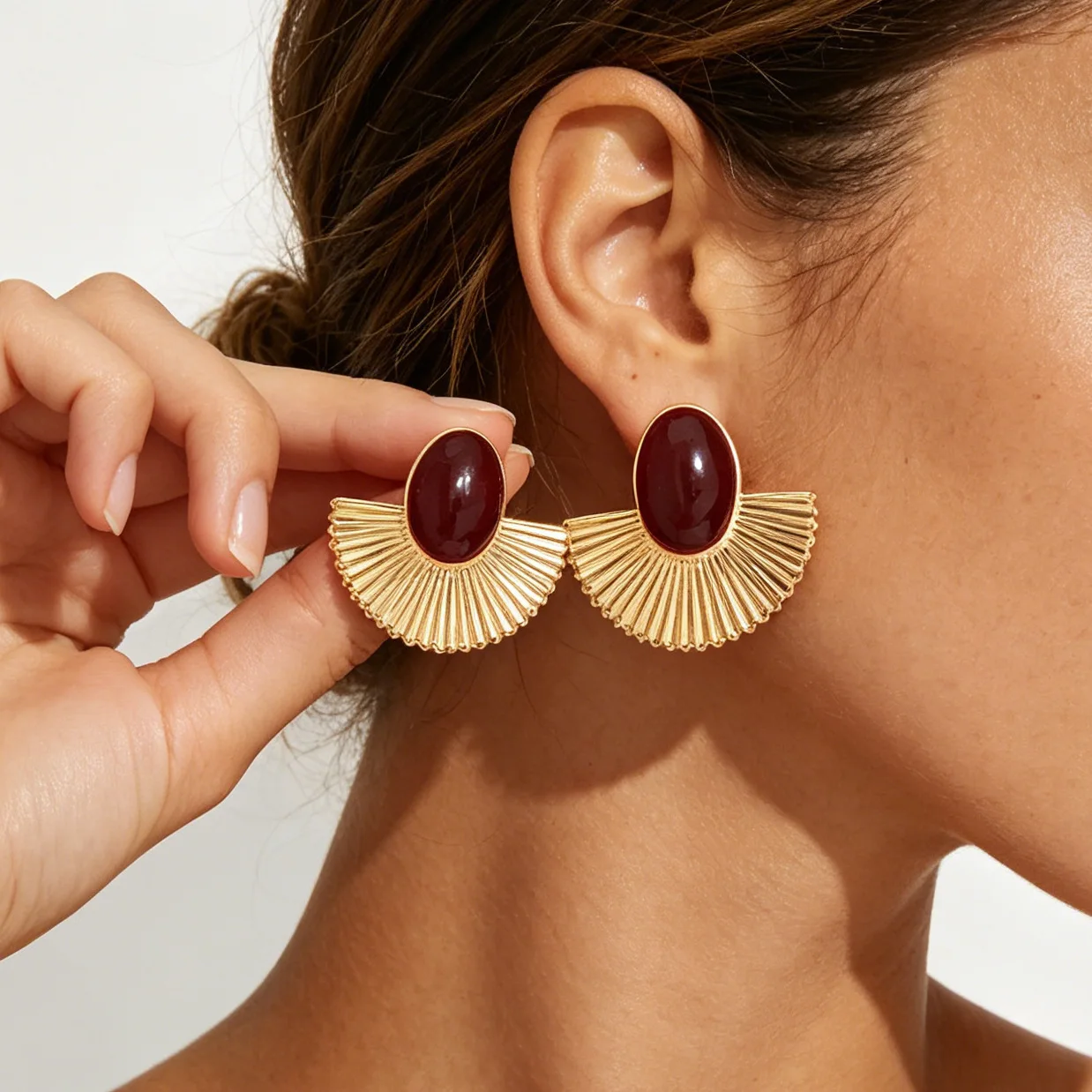 Vintage Egyptian style oval dripping metal fan exaggerated catwalk earrings women's fashion earrings supply