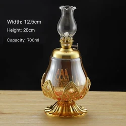 Large Capacity Windproof Kerosenes Lamp Exquisite Golden Glass Oil Lamp Adjustable Light Petal Zinc Alloy Base